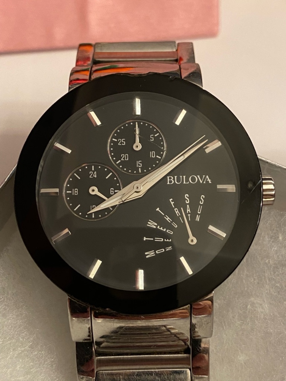 Bulova Black Dial Stainless Steel Bracelet Watch